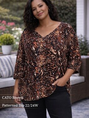 CATO Brown Patterned Top 22/24W
